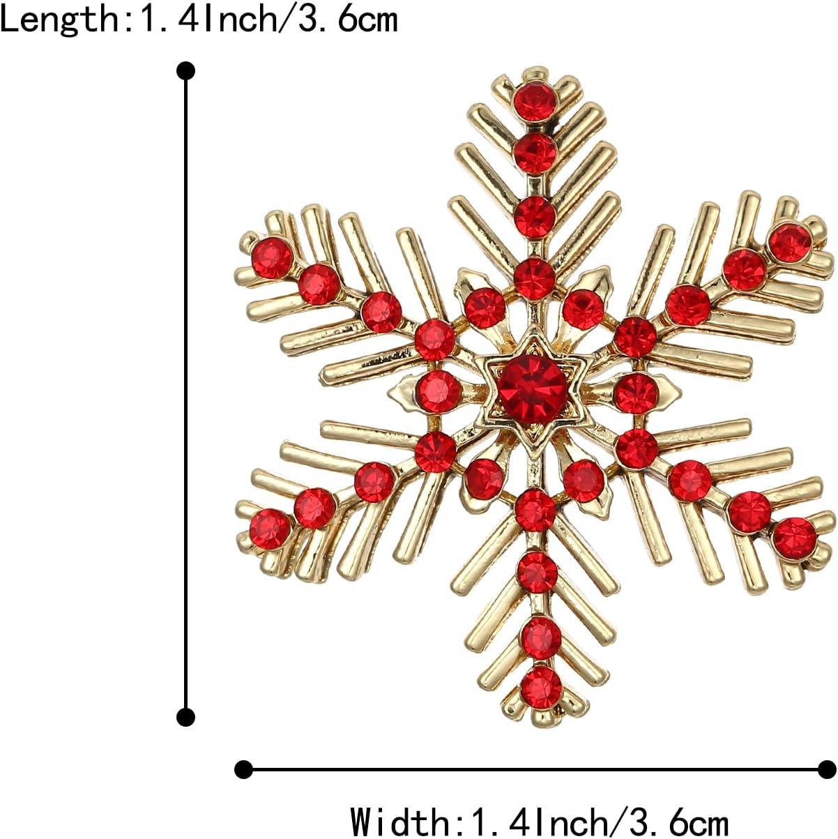 imageBriLove Xmas Christmas Winter Snowflake Brooch Pin Crystal Elegant Decorative Gift for WomenRuby Color GoldTone