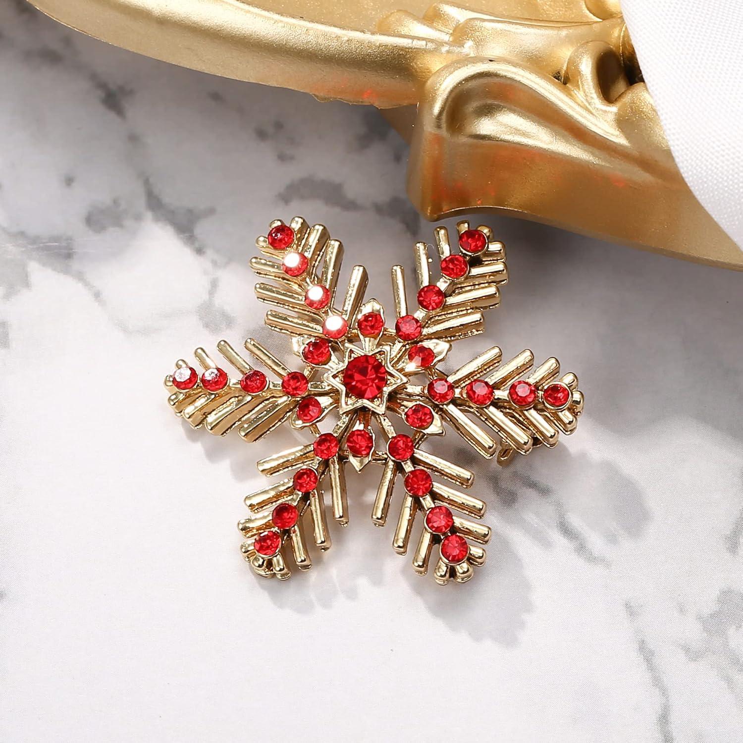 imageBriLove Xmas Christmas Winter Snowflake Brooch Pin Crystal Elegant Decorative Gift for WomenRuby Color GoldTone