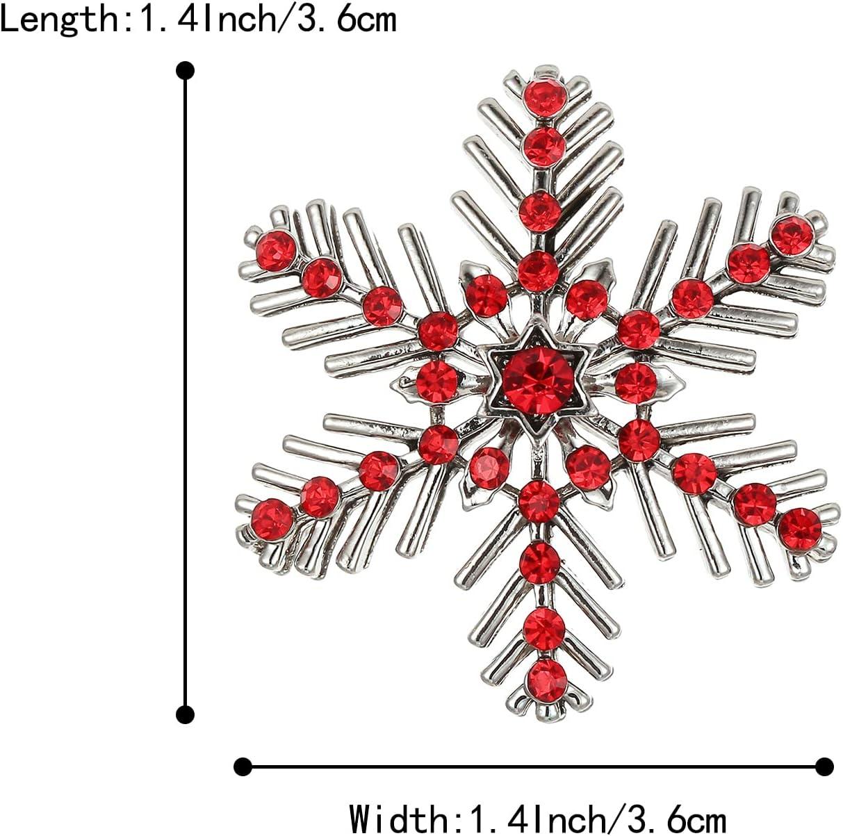 imageBriLove Xmas Christmas Winter Snowflake Brooch Pin Crystal Elegant Decorative Gift for WomenRuby Color SilverTone
