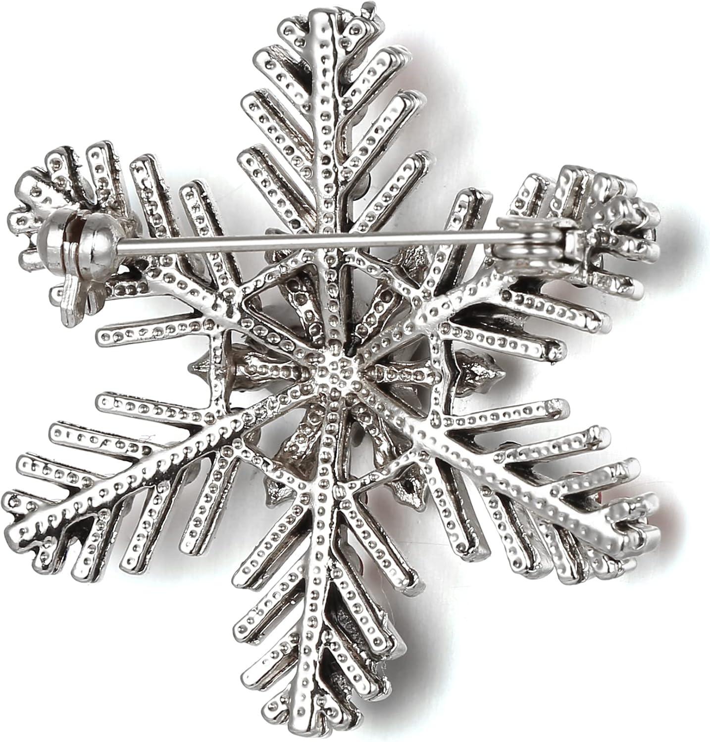 imageBriLove Xmas Christmas Winter Snowflake Brooch Pin Crystal Elegant Decorative Gift for WomenRuby Color SilverTone