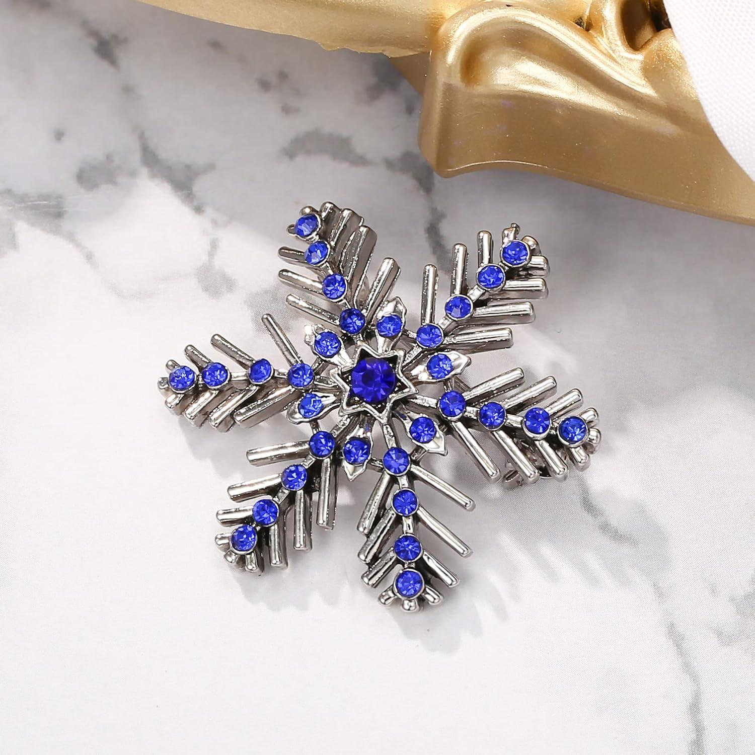 imageBriLove Xmas Christmas Winter Snowflake Brooch Pin Crystal Elegant Decorative Gift for WomenSapphire Color SilverTone