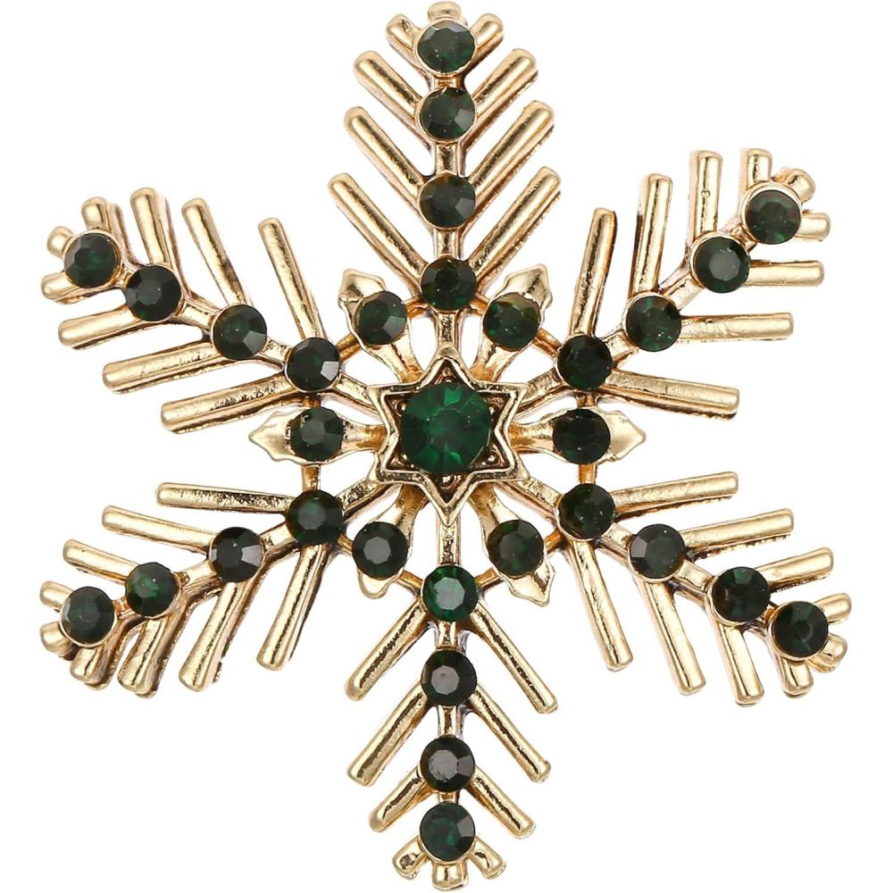 imageBriLove Xmas Christmas Winter Snowflake Brooch Pin Crystal Elegant Decorative Gift for WomenEmerald Color GoldTone