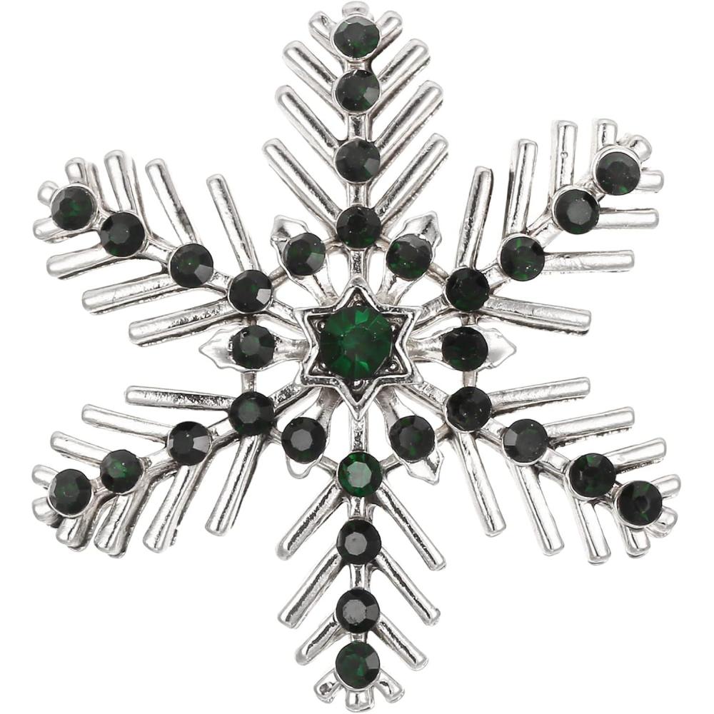 imageBriLove Xmas Christmas Winter Snowflake Brooch Pin Crystal Elegant Decorative Gift for WomenEmerald Color SilverTone