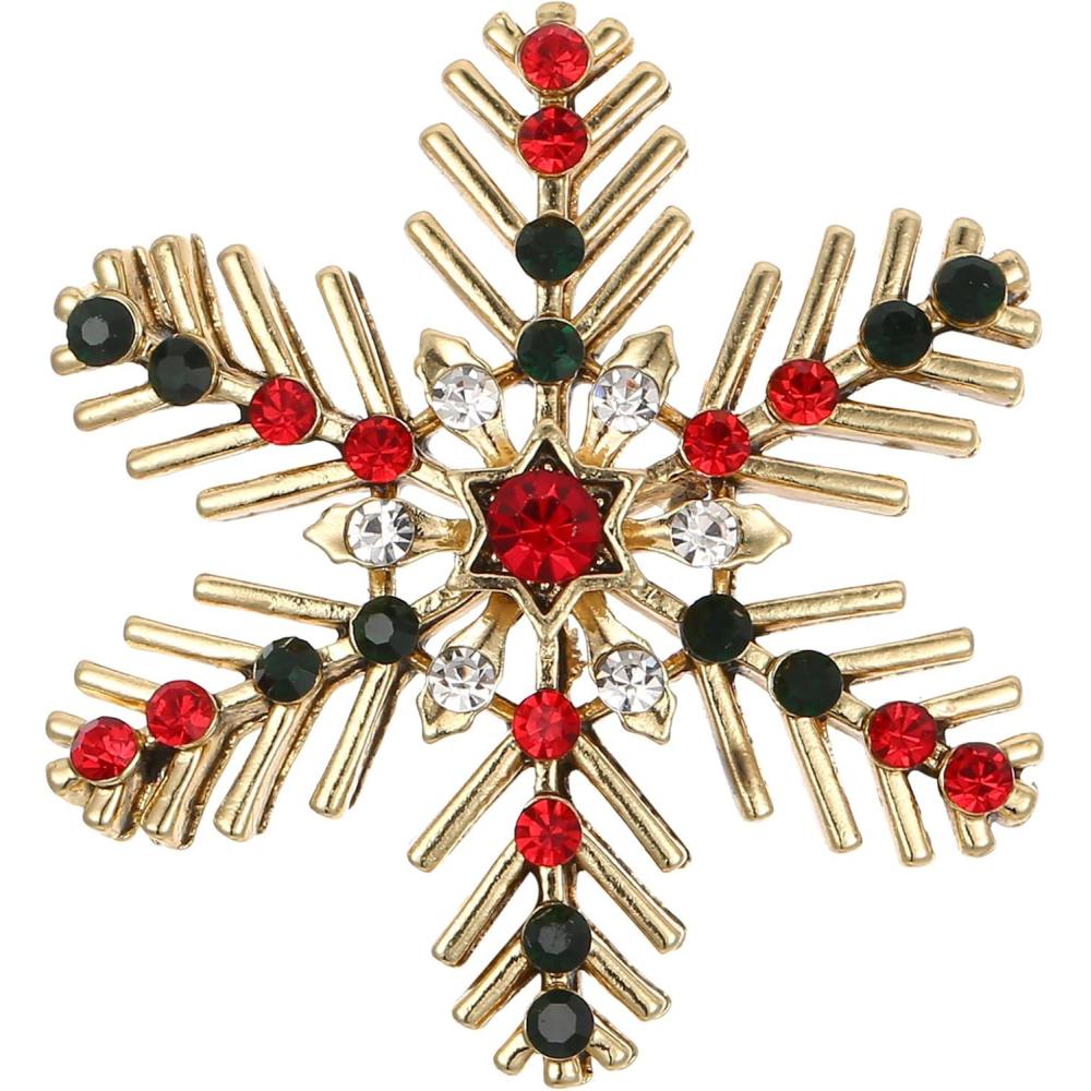 imageBriLove Xmas Christmas Winter Snowflake Brooch Pin Crystal Elegant Decorative Gift for WomenMulticolor GoldTone