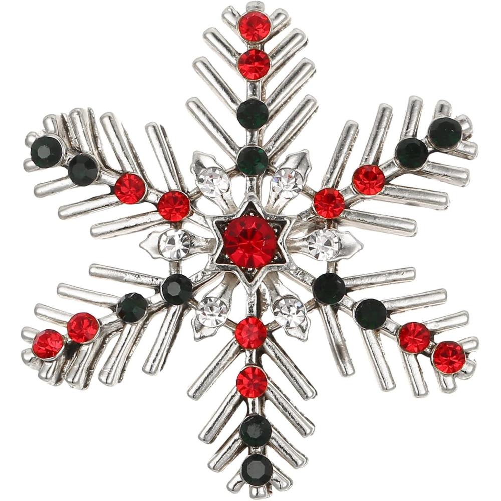imageBriLove Xmas Christmas Winter Snowflake Brooch Pin Crystal Elegant Decorative Gift for WomenMulticolor SilverTone