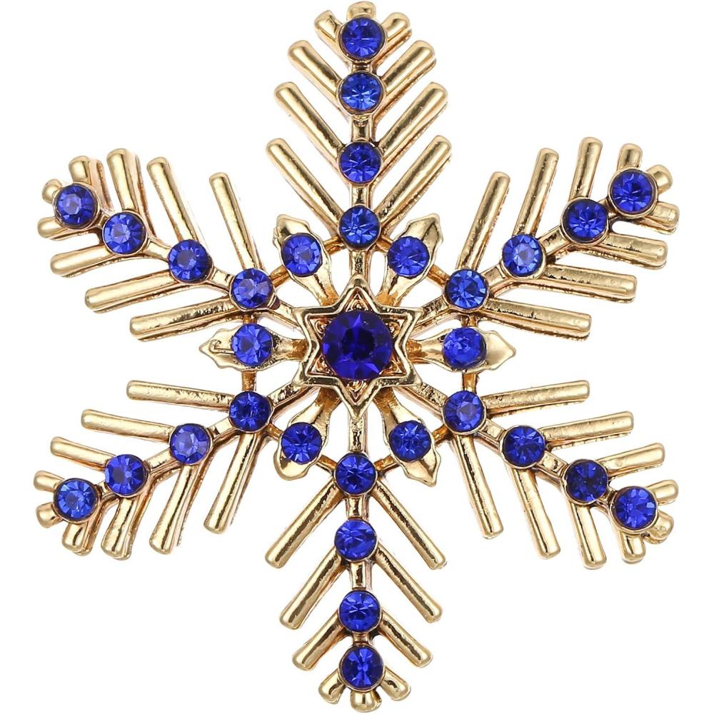 imageBriLove Xmas Christmas Winter Snowflake Brooch Pin Crystal Elegant Decorative Gift for WomenSapphire Color GoldTone