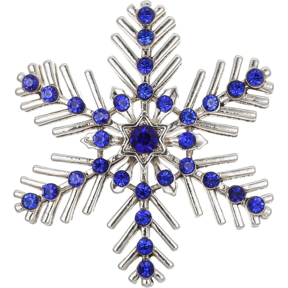 imageBriLove Xmas Christmas Winter Snowflake Brooch Pin Crystal Elegant Decorative Gift for WomenSapphire Color SilverTone