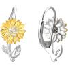 imageBriLove 925 Sterling Silver Cubic Zirconia Sunflower Daisy Flower Hoop Leverback Earrings for Mom Women Daily WearMothers DayValentines DayBirthdayChristmasAnniversary