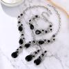 imageBriLove Wedding Bridal Jewelry for Women Multi Teardrop Cluster Crystal Statement Necklace Dangle Earrings Link Bracelet SetBlack SilverTone