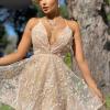 imageBriLove Wedding Bridal Jewelry for Women Multi Teardrop Cluster Crystal Statement Necklace Dangle Earrings Link Bracelet SetChampagne