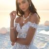 imageBriLove Wedding Bridal Jewelry for Women Multi Teardrop Cluster Crystal Statement Necklace Dangle Earrings Link Bracelet SetClear GoldTone