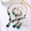 imageBriLove Wedding Bridal Jewelry for Women Multi Teardrop Cluster Crystal Statement Necklace Dangle Earrings Link Bracelet SetEmerald Color GoldTone
