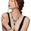 imageBriLove Wedding Bridal Jewelry for Women Multi Teardrop Cluster Crystal Statement Necklace Dangle Earrings Link Bracelet SetEmerald Color SilverTone