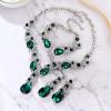 imageBriLove Wedding Bridal Jewelry for Women Multi Teardrop Cluster Crystal Statement Necklace Dangle Earrings Link Bracelet SetEmerald Color SilverTone