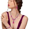 imageBriLove Wedding Bridal Jewelry for Women Multi Teardrop Cluster Crystal Statement Necklace Dangle Earrings Link Bracelet SetFuchsia SilverTone
