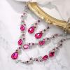 imageBriLove Wedding Bridal Jewelry for Women Multi Teardrop Cluster Crystal Statement Necklace Dangle Earrings Link Bracelet SetFuchsia SilverTone