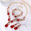 imageBriLove Wedding Bridal Jewelry for Women Multi Teardrop Cluster Crystal Statement Necklace Dangle Earrings Link Bracelet SetRuby Color GoldTone