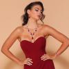imageBriLove Wedding Bridal Jewelry for Women Multi Teardrop Cluster Crystal Statement Necklace Dangle Earrings Link Bracelet SetRuby Color SilverTone
