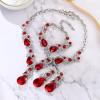 imageBriLove Wedding Bridal Jewelry for Women Multi Teardrop Cluster Crystal Statement Necklace Dangle Earrings Link Bracelet SetRuby Color SilverTone
