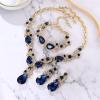 imageBriLove Wedding Bridal Jewelry for Women Multi Teardrop Cluster Crystal Statement Necklace Dangle Earrings Link Bracelet SetSapphire Color GoldTone