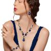 imageBriLove Wedding Bridal Jewelry for Women Multi Teardrop Cluster Crystal Statement Necklace Dangle Earrings Link Bracelet SetSapphire Color GoldTone