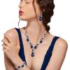 imageBriLove Wedding Bridal Jewelry for Women Multi Teardrop Cluster Crystal Statement Necklace Dangle Earrings Link Bracelet SetSapphire Color SilverTone