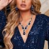imageBriLove Wedding Bridal Jewelry for Women Multi Teardrop Cluster Crystal Statement Necklace Dangle Earrings Link Bracelet SetSapphire Color SilverTone