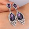 imageBriLove Womens Wedding Bridal Crystal Teardrop Cluster Beaded Chandelier Dangle Pierced EarringsAmethyst Color SilverTone