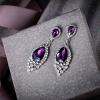 imageBriLove Womens Wedding Bridal Crystal Teardrop Cluster Beaded Chandelier Dangle Pierced EarringsAmethyst Color SilverTone
