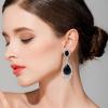 imageBriLove Womens Wedding Bridal Crystal Teardrop Cluster Beaded Chandelier Dangle Pierced EarringsBlack SilverTone