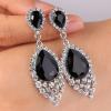 imageBriLove Womens Wedding Bridal Crystal Teardrop Cluster Beaded Chandelier Dangle Pierced EarringsBlack SilverTone