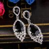 imageBriLove Womens Wedding Bridal Crystal Teardrop Cluster Beaded Chandelier Dangle Pierced EarringsBlack SilverTone