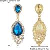 imageBriLove Womens Wedding Bridal Crystal Teardrop Cluster Beaded Chandelier Dangle Pierced EarringsBlue Topaz Color GoldTone