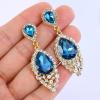 imageBriLove Womens Wedding Bridal Crystal Teardrop Cluster Beaded Chandelier Dangle Pierced EarringsBlue Topaz Color GoldTone