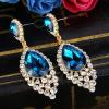 imageBriLove Womens Wedding Bridal Crystal Teardrop Cluster Beaded Chandelier Dangle Pierced EarringsBlue Topaz Color GoldTone
