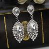 imageBriLove Womens Wedding Bridal Crystal Teardrop Cluster Beaded Chandelier Dangle Pierced EarringsClear SilverTone