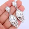 imageBriLove Womens Wedding Bridal Crystal Teardrop Cluster Beaded Chandelier Dangle Pierced EarringsClear SilverTone