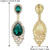 imageBriLove Womens Wedding Bridal Crystal Teardrop Cluster Beaded Chandelier Dangle Pierced EarringsEmerald Color GoldTone