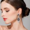 imageBriLove Womens Wedding Bridal Crystal Teardrop Cluster Beaded Chandelier Dangle Pierced EarringsGrey SilverTone