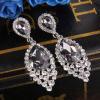 imageBriLove Womens Wedding Bridal Crystal Teardrop Cluster Beaded Chandelier Dangle Pierced EarringsGrey SilverTone