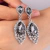 imageBriLove Womens Wedding Bridal Crystal Teardrop Cluster Beaded Chandelier Dangle Pierced EarringsGrey SilverTone