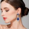 imageBriLove Womens Wedding Bridal Crystal Teardrop Cluster Beaded Chandelier Dangle Pierced EarringsNavy Blue SilverTone
