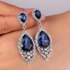 imageBriLove Womens Wedding Bridal Crystal Teardrop Cluster Beaded Chandelier Dangle Pierced EarringsNavy Blue SilverTone