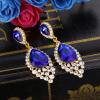 imageBriLove Womens Wedding Bridal Crystal Teardrop Cluster Beaded Chandelier Dangle Pierced EarringsRoyal Blue GoldTone
