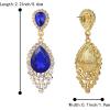 imageBriLove Womens Wedding Bridal Crystal Teardrop Cluster Beaded Chandelier Dangle Pierced EarringsRoyal Blue GoldTone