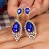 imageBriLove Womens Wedding Bridal Crystal Teardrop Cluster Beaded Chandelier Dangle Pierced EarringsRoyal Blue GoldTone