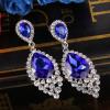 imageBriLove Womens Wedding Bridal Crystal Teardrop Cluster Beaded Chandelier Dangle Pierced EarringsRoyal Blue SilverTone