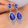 imageBriLove Womens Wedding Bridal Crystal Teardrop Cluster Beaded Chandelier Dangle Pierced EarringsRoyal Blue SilverTone