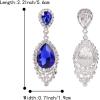 imageBriLove Womens Wedding Bridal Crystal Teardrop Cluster Beaded Chandelier Dangle Pierced EarringsRoyal Blue SilverTone