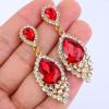 imageBriLove Womens Wedding Bridal Crystal Teardrop Cluster Beaded Chandelier Dangle Pierced EarringsRuby Color GoldTone